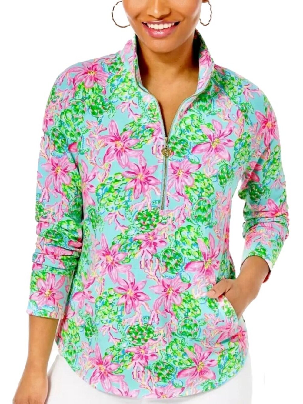 NWT Lilly Pulitzer UPF 50+ Skipper Popover Surf Blue So Shellegant